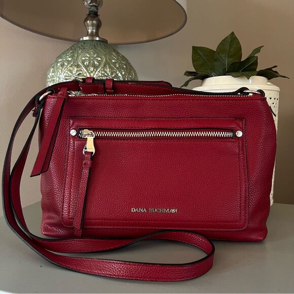 Dana Buchman Merlot Structured Design Adj Strap Vegan Crossbody Bag - Picture 2 of 11